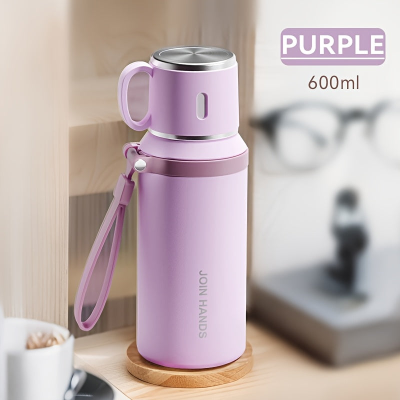 316 Stainless Steel 600ml Double-Wall Vacuum Insulated Water Bottle | 24-Hour Cold Retention | Portable with Carrying Strap - Ideal for Camping, Hiking & Outdoor Adventures