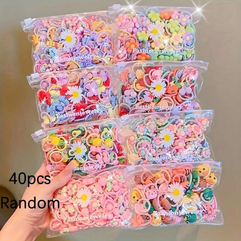 40pcs Cute Hair Ring Set - Women's and Girls' Colorful Elastic Hair Bands, Suitable for Ponytails and Braids