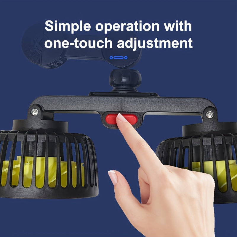 Car-Mounted Fan, Small Car Air Conditioner, Dual Fans, Vehicle Ventilator, Automotive Mini AC, Dual-Head Rear Fan, Powerful Windflow, 5 Blades, 360° Rotation, Ultra-Quiet Operation, Easy Clip Installation, Foldable for Underheadrest Storage, Detachable fo