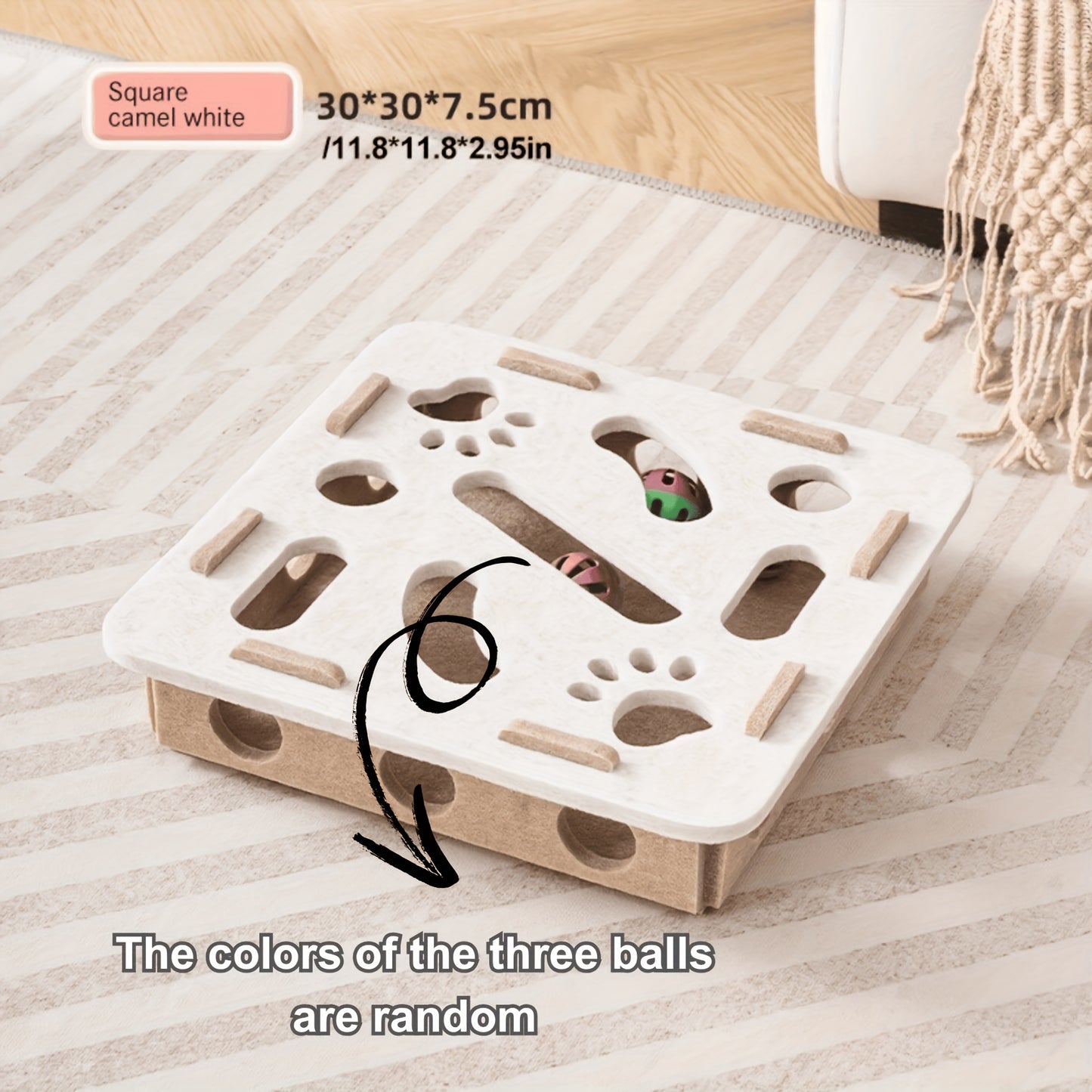 Cat Fun Box - Interactive scratching and digging construction site with paw prints, durable cat puzzle game for indoor cats, intellectual stimulation and physical activity, cat toy with 3 balls (random color), playful design, no batteries required