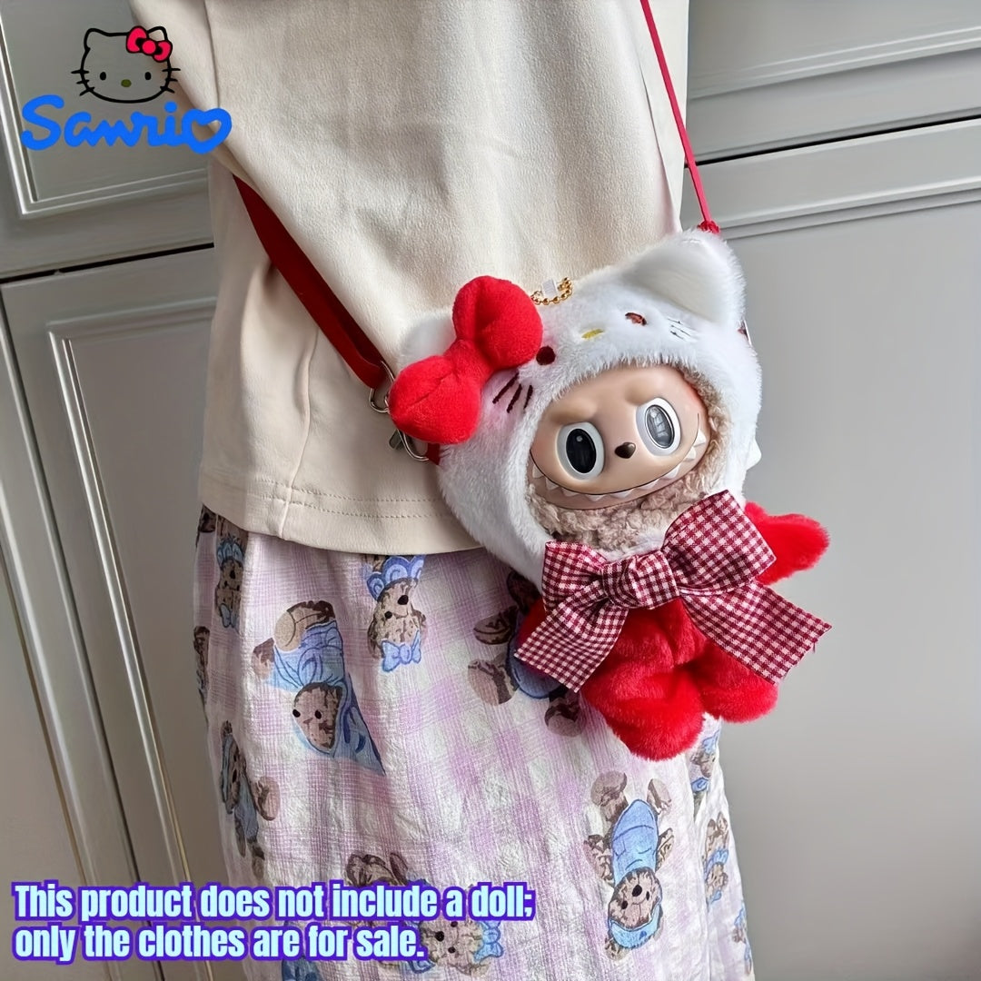 For Hello Kitty COS Rabbit Plush Backpack Accessory - Cute Blue & White Checkered Bow Design, Soft Polyester Fabric, Ideal for School & Birthday Gifts, School Backpack Accessory | Playful Accessory | Durable Zippers, Cute Backpacks