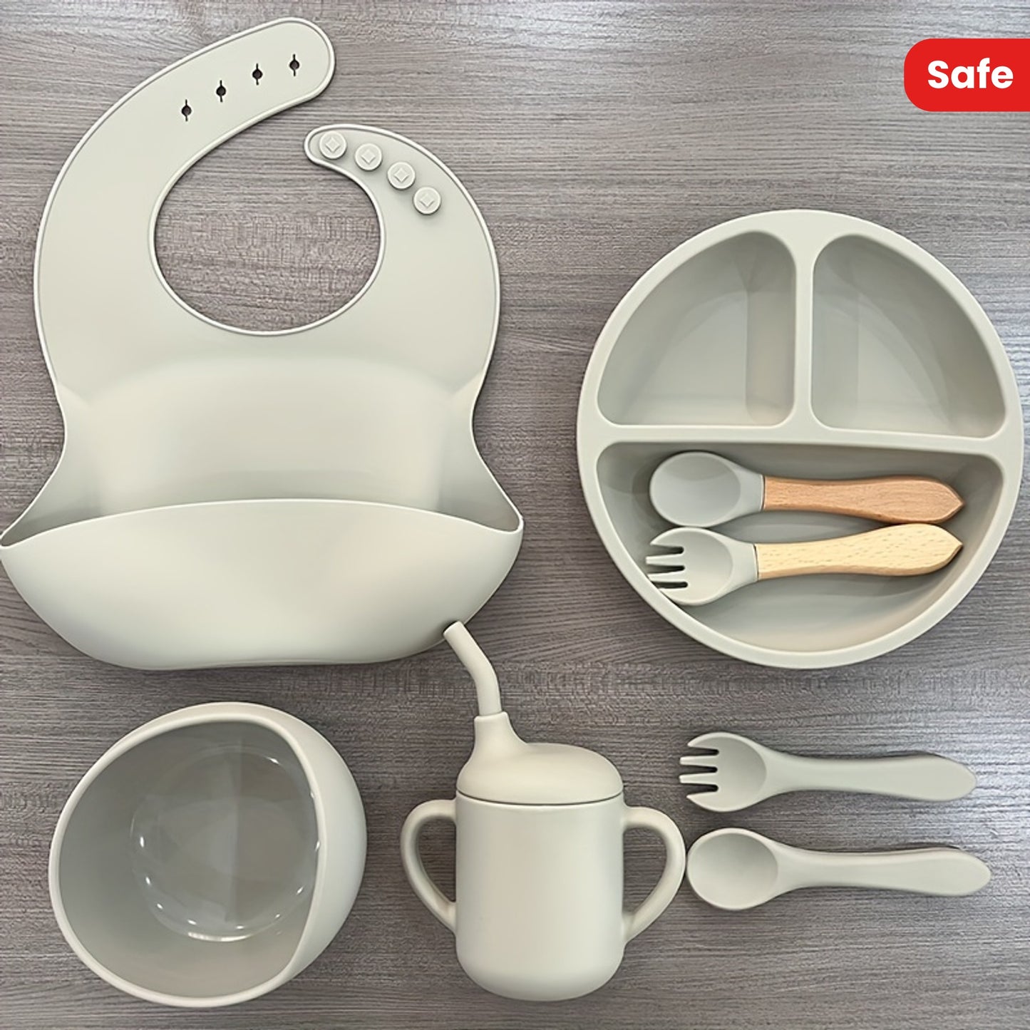 WHZWYK Silicone Baby Feeding Set - Microwave & Oven Safe - For 0-3 Years - Includes Suction Plate, Soft Bowl, Spoons, Forks, Adjustable Bib, Snack Cup - Self-Feeding Supplies