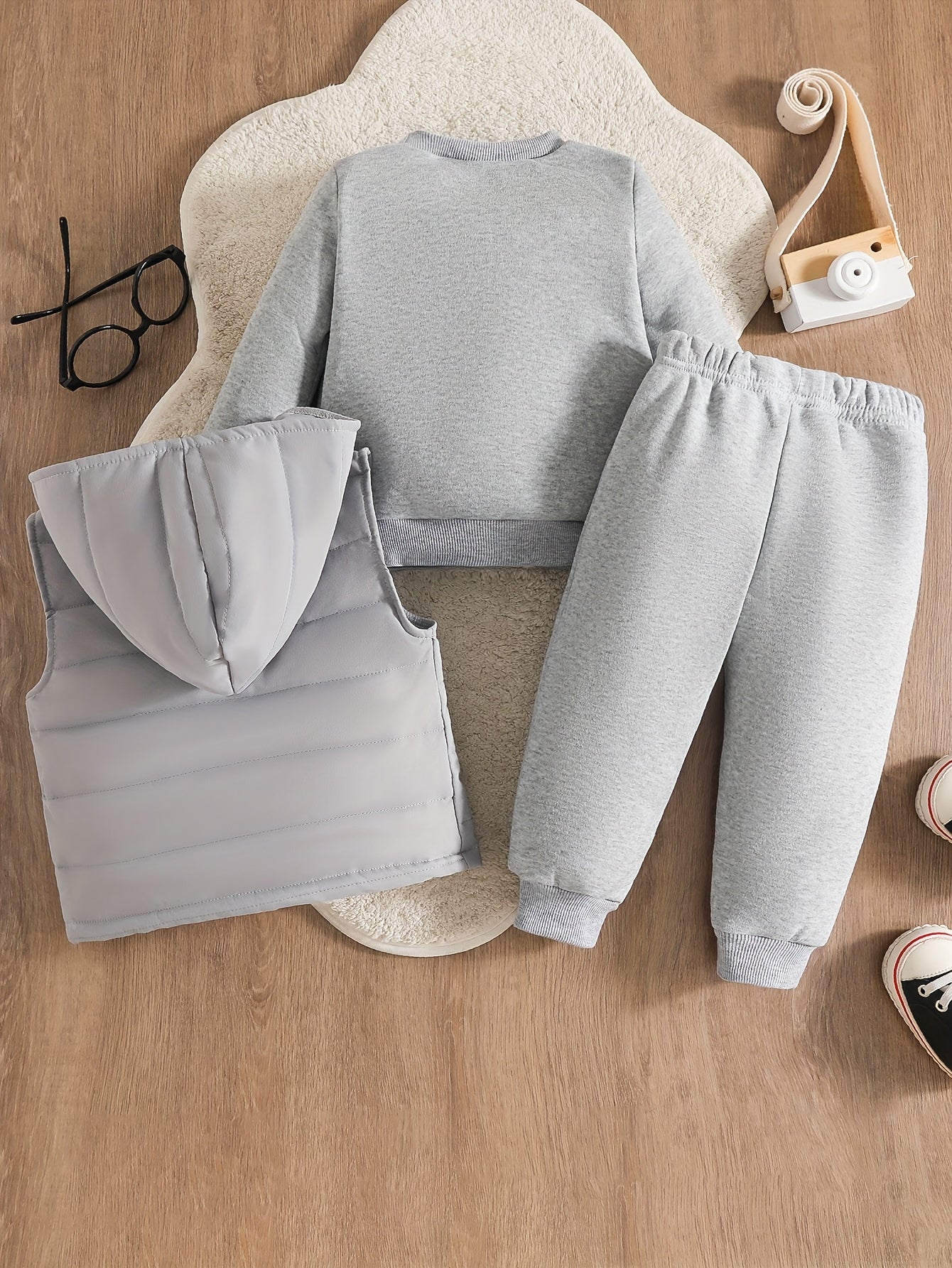 Baby Sports Leisure Outfit with a Hooded Vest, a Three-Piece Set for Kids for Autumn And Winter, for Outdoor