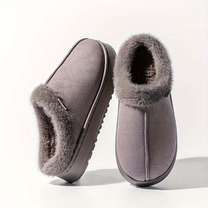 Cozy Plush-Lined Unisex Slippers with Thick Sole – Warm Indoor/Outdoor Winter Shoes, Soft Fabric Upper & EVA Sole, Brown &, Perfect for Couples or Home Use, Cute Slippers, Indoor Footwear, Plush Interior, Slipresistant Footwear