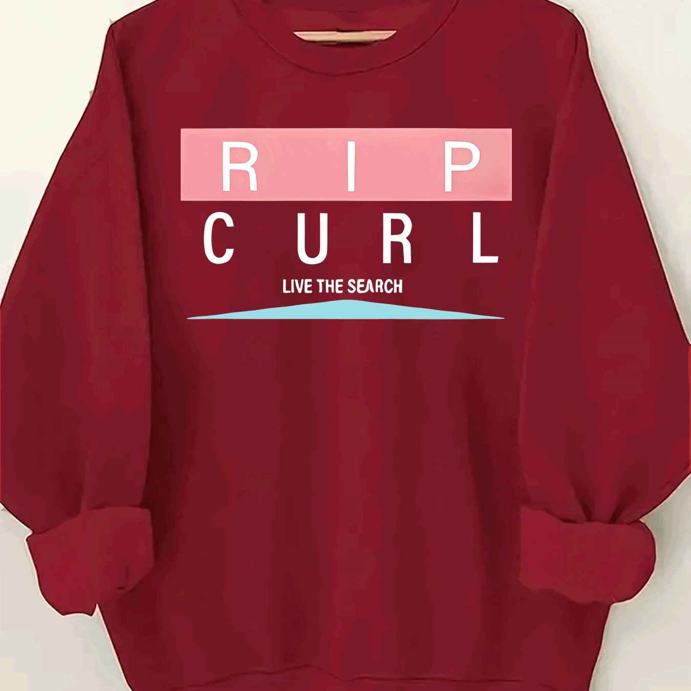 1pc Graphic Print Oversized Sweatshirt - Women'S Casual Long Sleeve Fleece-Lined Crew Neck Pullover, Soft & Cozy, Maroon with Pink & White Design, Perfect for Fall/Winter, Oversized Sweatshirt