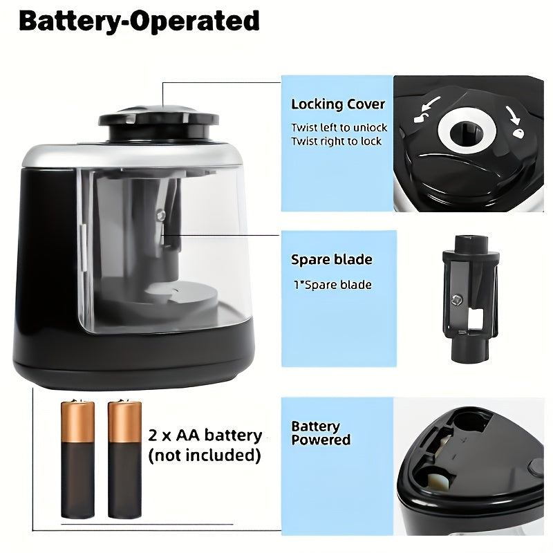 1pc automatic electric pencil sharpener, sharpens quickly within seconds, stops automatically and prevents lead breakage, durable, black, office desk stationery tool