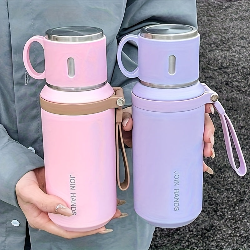 316 Stainless Steel 600ml Double-Wall Vacuum Insulated Water Bottle | 24-Hour Cold Retention | Portable with Carrying Strap - Ideal for Camping, Hiking & Outdoor Adventures