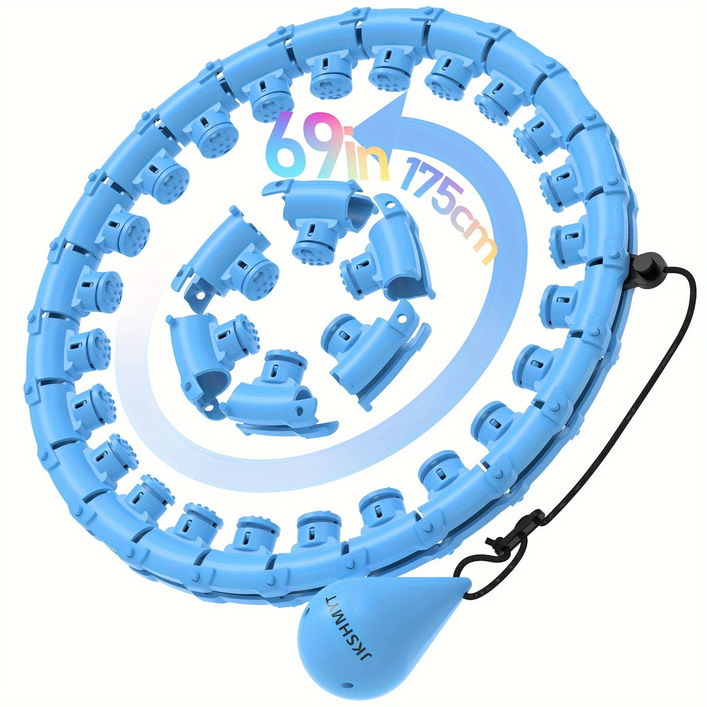 JKSHMYT 1pc Weighted Fitness Exercise Hoop With 11 Massage Points, Adjustable 69in/175cm Plus Size, Detachable 30-Section Exercise Hoop For Women & Beginners, Quiet Material