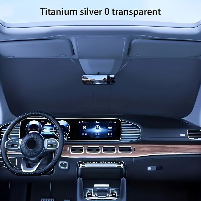 1 Set, Thickened Sunshade, Front Windshield Sunshade, Sunscreen And Heat Insulation Opaque, Foldable Sun Visor, Titanium Silvery Heat Insulation Cooling Baffle, Thermal Anti-ultraviolet Heat Release, Summer Sunscreen, Suitable For Sedan And SUV Models