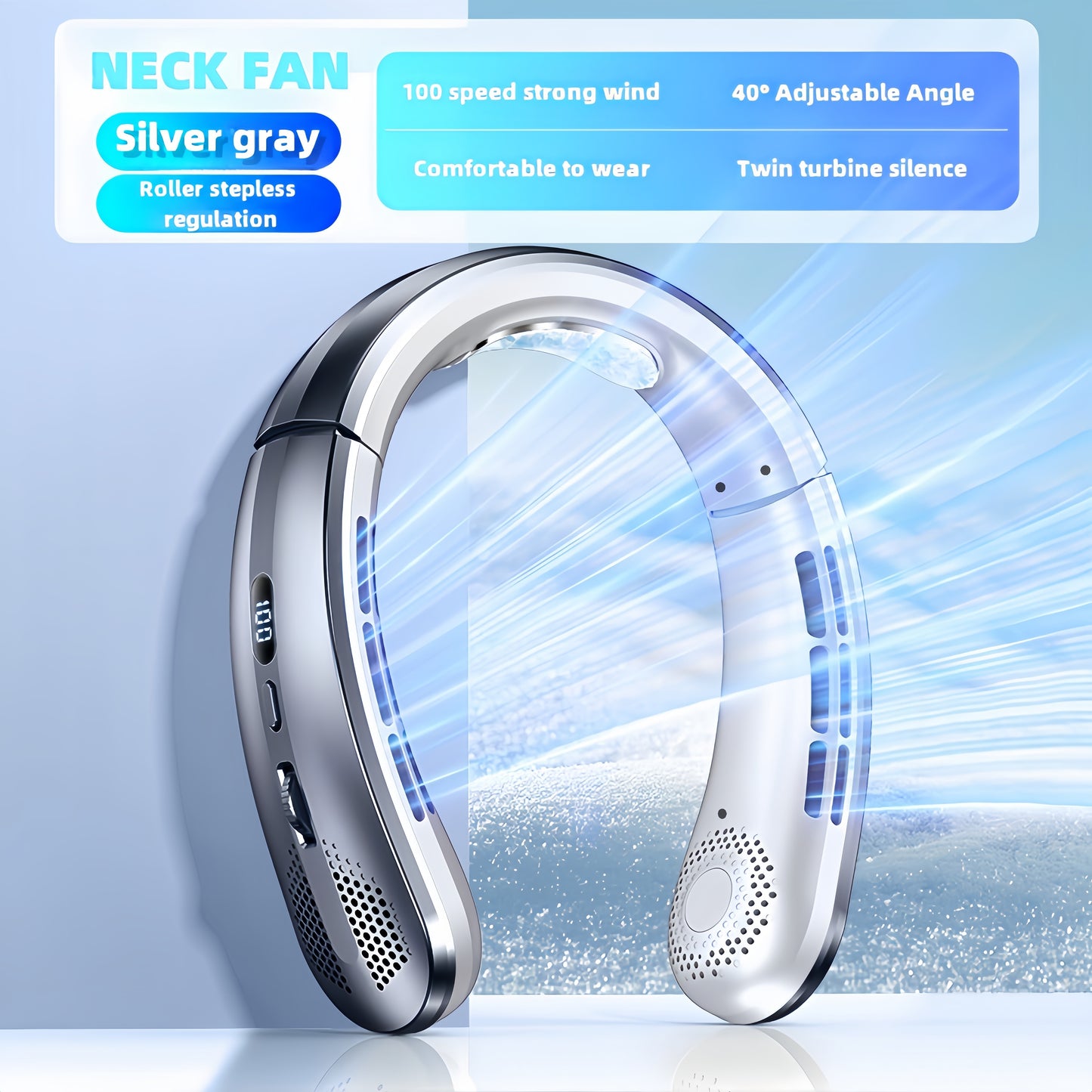 jkuoo New portable leafless hanging neck fan Five generations lazy USB charging small fan - pulley infinite speed 100 gear large wind cooler, office, travel, camping, outdoor travel portable USB fan, Thanksgiving Halloween Christmas gift