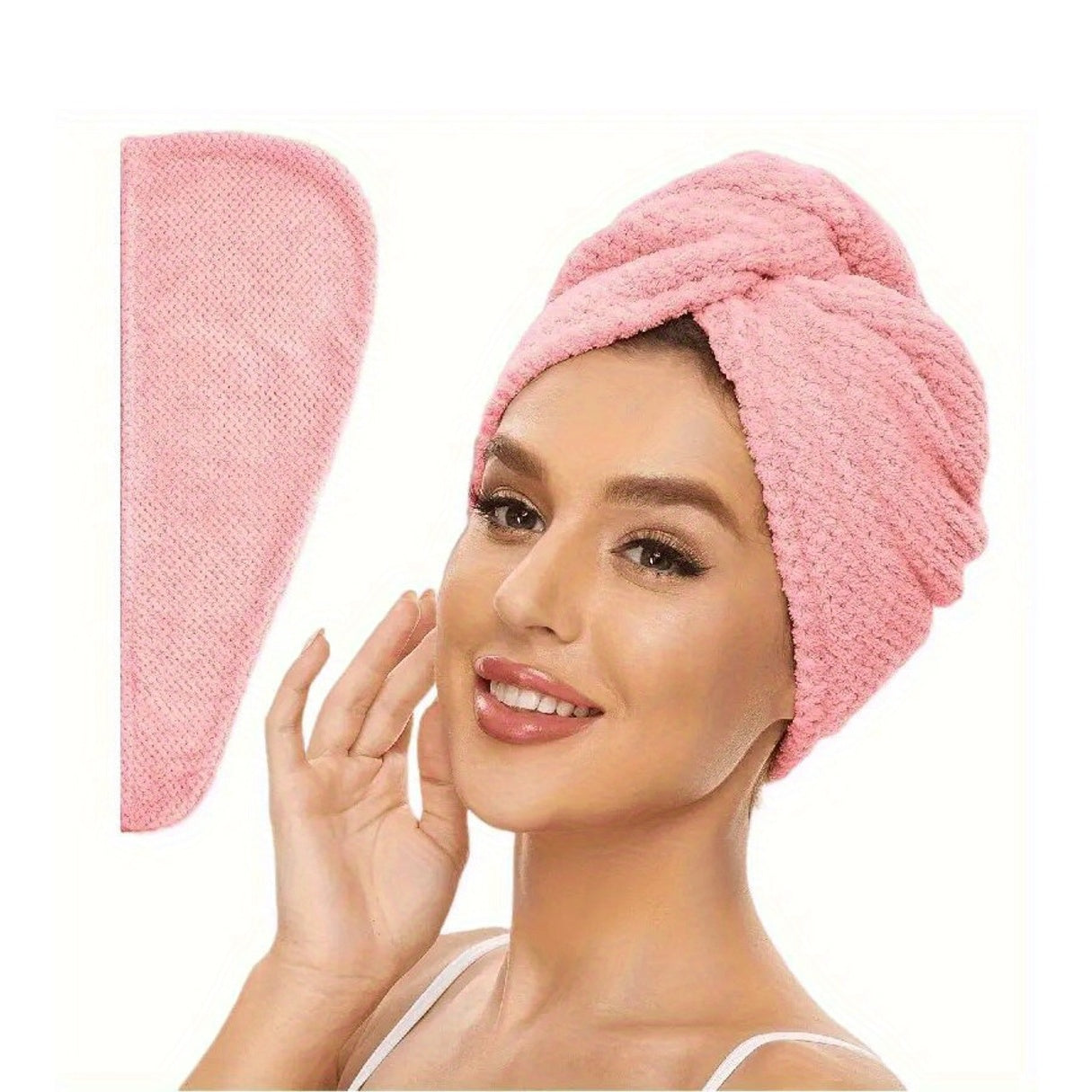 2-Pack Super Absorbent Microfiber Hair Towels, 300GSM Soft Quick-Dry Hair Drying Cap for Normal Hair, Unscented Curl Enhancing Textured Hair Wrap Turban, Easy Button-Fastening Design for Bathroom Accessories