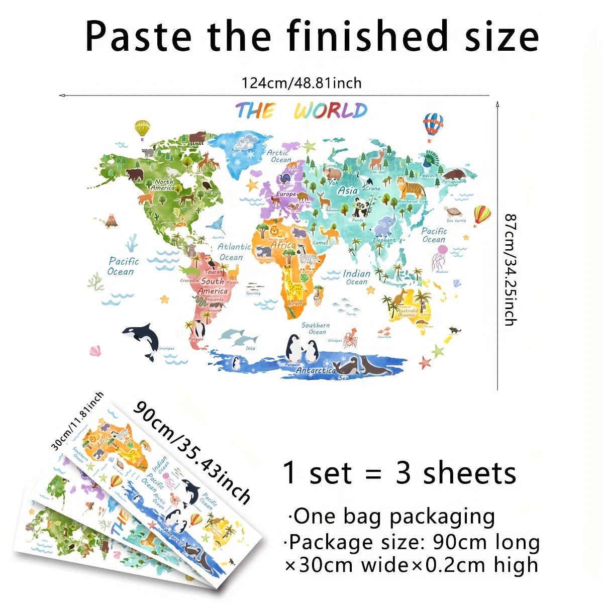 3pcs World Animal Distribution Decoration Map, Bedroom Decoration Wall Stickers