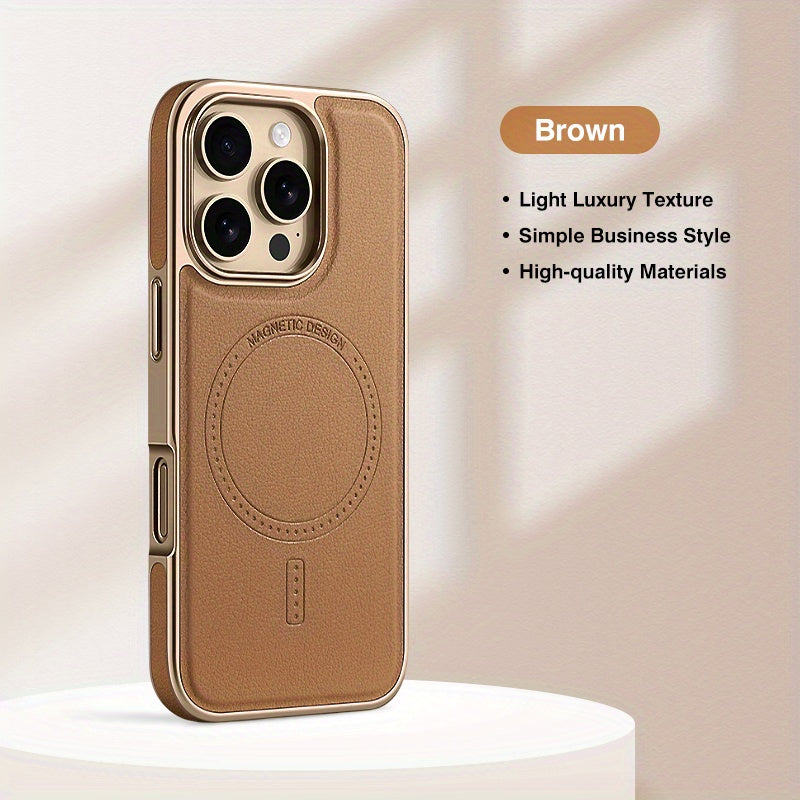 Premium Faux Leather Phone Case for Men & Women, Built-in Strong Magnetic Ring, Wear-resistant and Scratch-resistant, Light Luxury Appearance, Delicate Texture, Anti-drop Protective Cover, for iPhone 13/14/15/16 Pro & Max