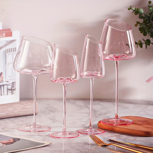 Internet celebrity ins flamingo red wine glass champagne glass oblique mouth household small fresh pink blue crystal glass Bordeaux high foot cup French oblique mouth light luxury style good-looking wine glass sweet wine glass gift box wedding birthday gi