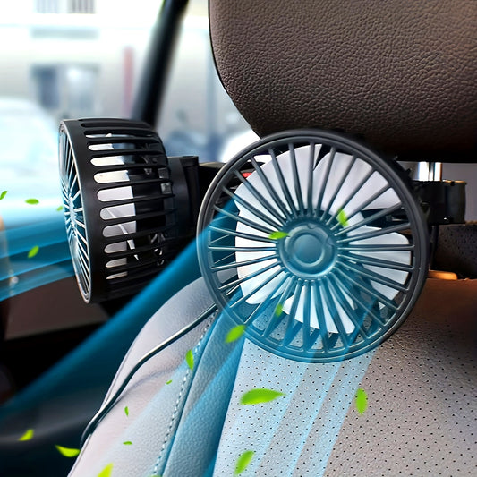 Car Fan, Dual-Head Car Ventilator, High Airflow Rear Seat Fan with Adjustable Speeds and Multi-Angle Rotation for Strong Wind Power