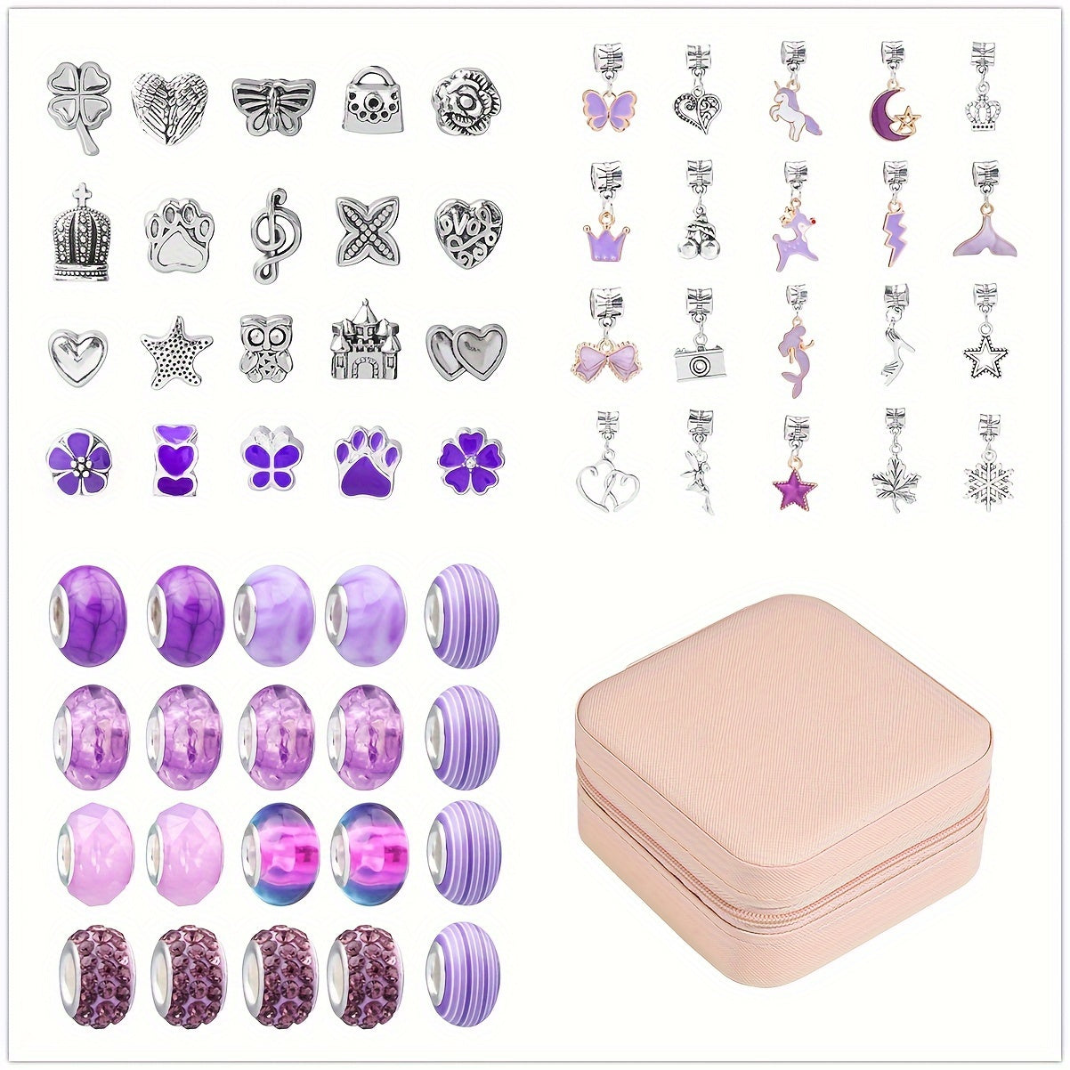 Charm bracelet making kits for girls DIY beads jewelry for gilrs crafts DIY bracelet with pink Faux Leather gift box