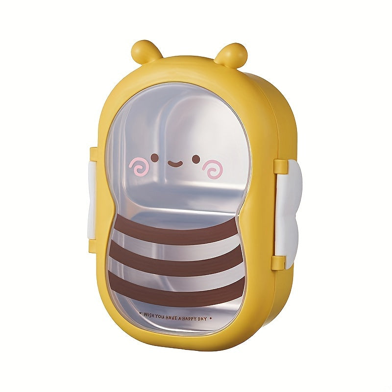 Leakproof Cartoon Bee Insulated Lunch Box - Stainless Steel Bento with Food-Grade Compartments, Thermal Meal Container for Students & Workers, Hand Washable