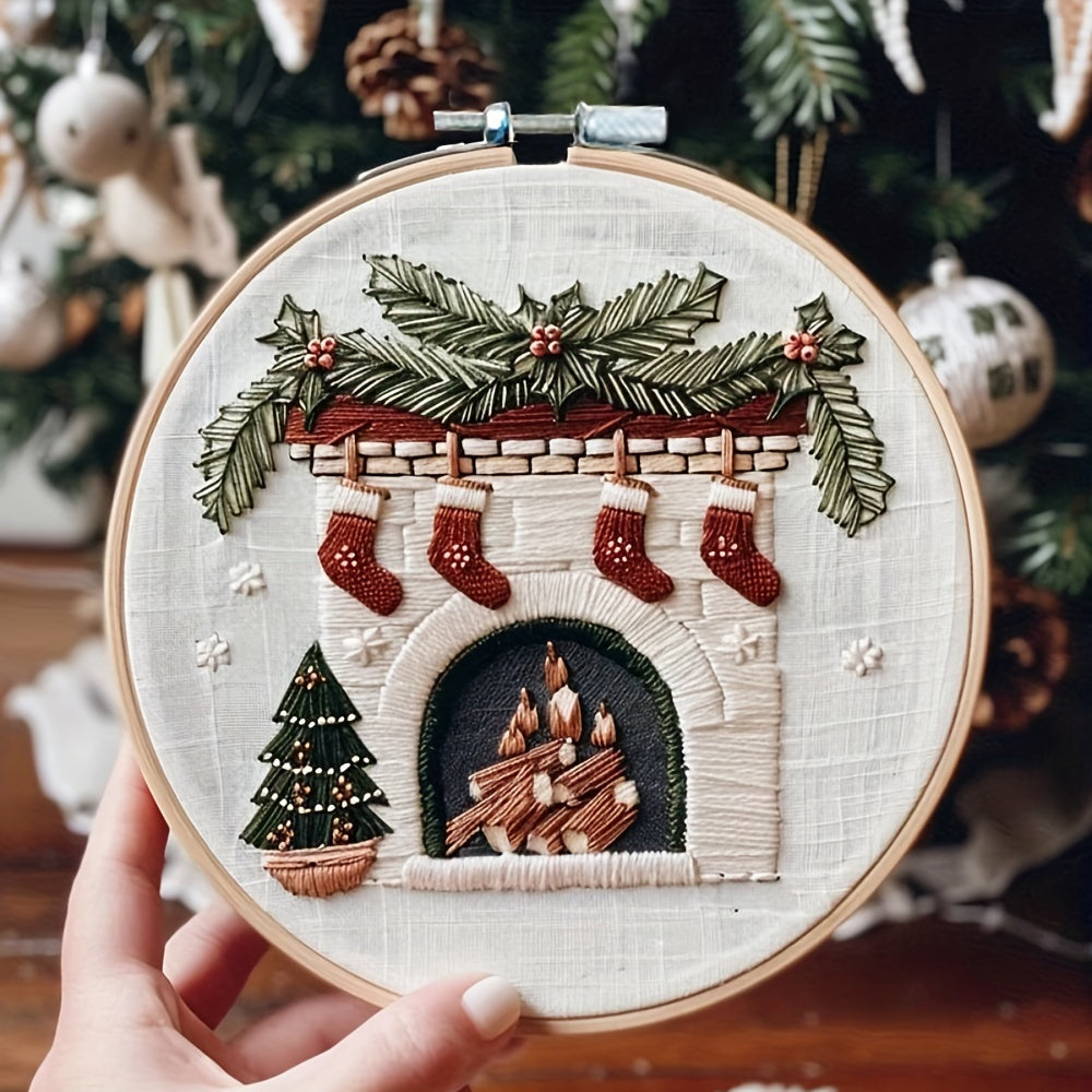 1pc Christmas Hand Embroidery Kit for Beginners, DIY Crafting Material Pack, Mixed Colors, Fabric, Seasonal All Year Round, Artwork, Sewing Supplies, Embroidery Supplies, Embroidery Hoop Kit