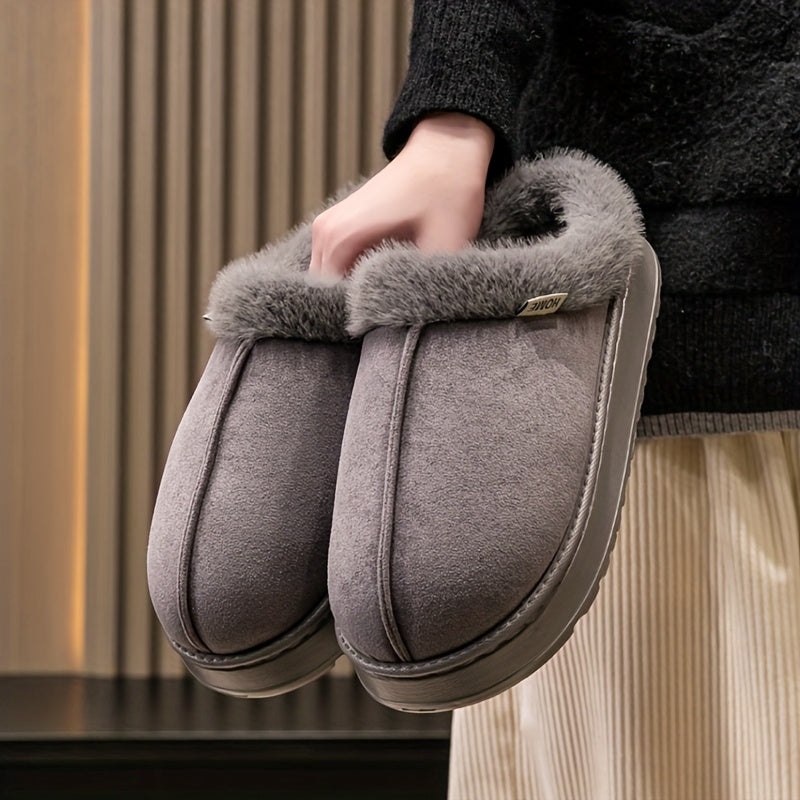 Cozy Plush-Lined Unisex Slippers with Thick Sole – Warm Indoor/Outdoor Winter Shoes, Soft Fabric Upper & EVA Sole, Brown &, Perfect for Couples or Home Use, Cute Slippers, Indoor Footwear, Plush Interior, Slipresistant Footwear