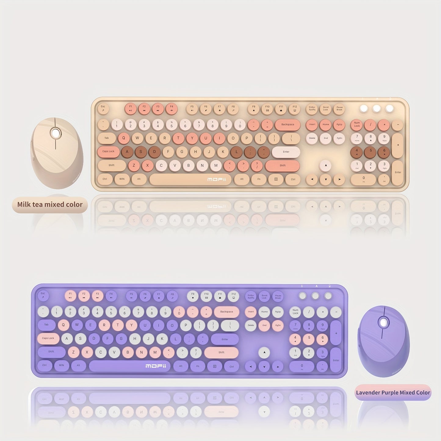 Mofii Sweet Retro Punk Mixed Color Wireless Mouse Set - Optical, Round Keys, Compatible with Laptops, ABS Resin, AA Battery Operated (Not Included)