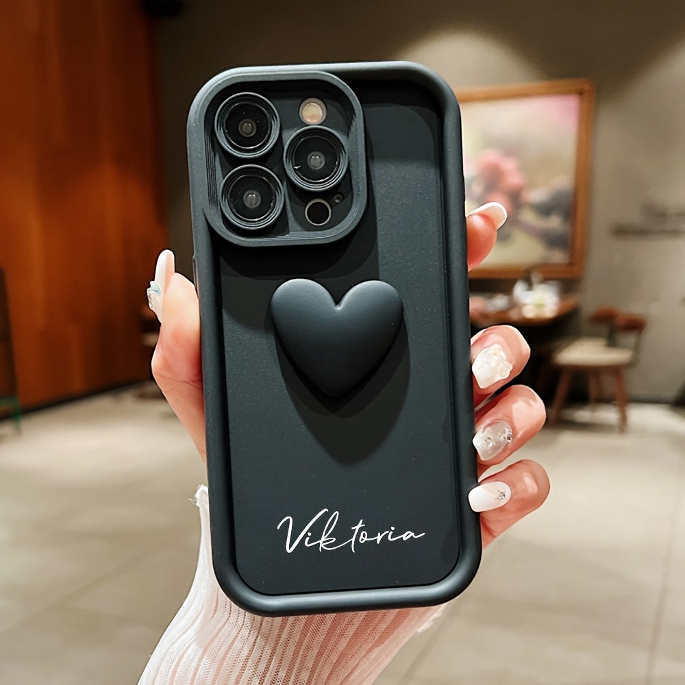 Personalized Customized Name Case for iPhone 16 15 14 13 12 11 Pro Max Luxury Acrylic 3D Love Heart Soft Silicone DIY Shockproof Gift Cover 14 15 16 Plus