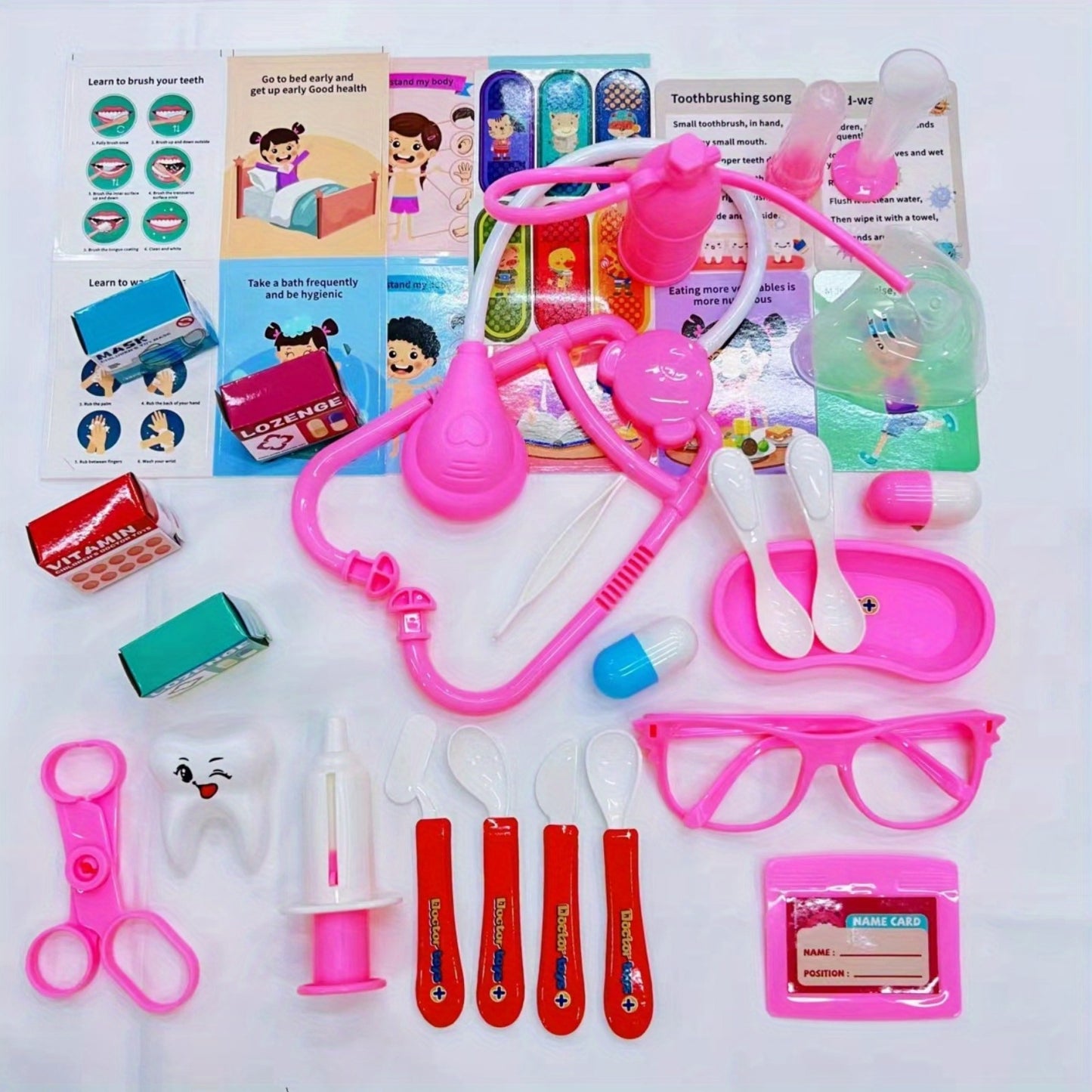 Doctor Playset Kids Doctor Toy Set Girl Pretend Nurse Stethoscope Injection Dental Playset Toy Dentist Pretend Play Toy, as Halloween, Christmas Gift, Birthday Gift, Holiday Gift (Some Accessories Color Random)
