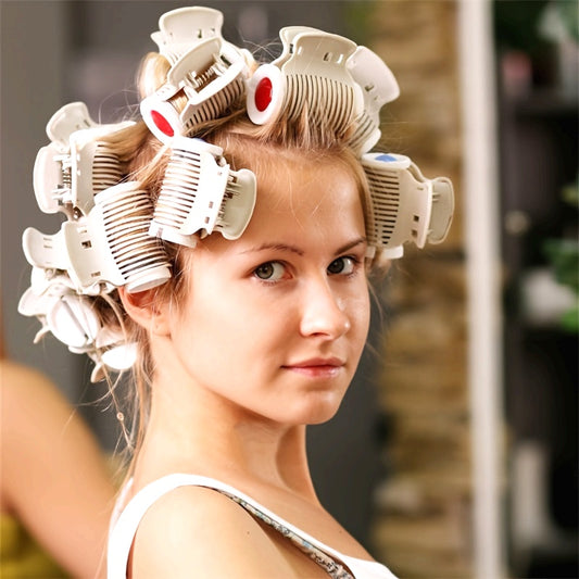 Professional 12-Pack Durable Plastic Hair Rollers - Salon-Grade Manual Curling Tools for Normal Hair Texture - Beauty and Personal Care Accessories