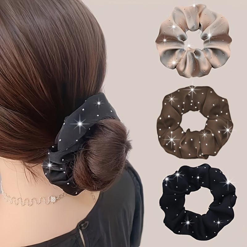 3pcs Elegant Women's Hair Tie Set, Stylish Rhinestone Headbands with Embellished Fabric Straps, Perfect for Ladies and s, Ideal Wedding and Party Gift