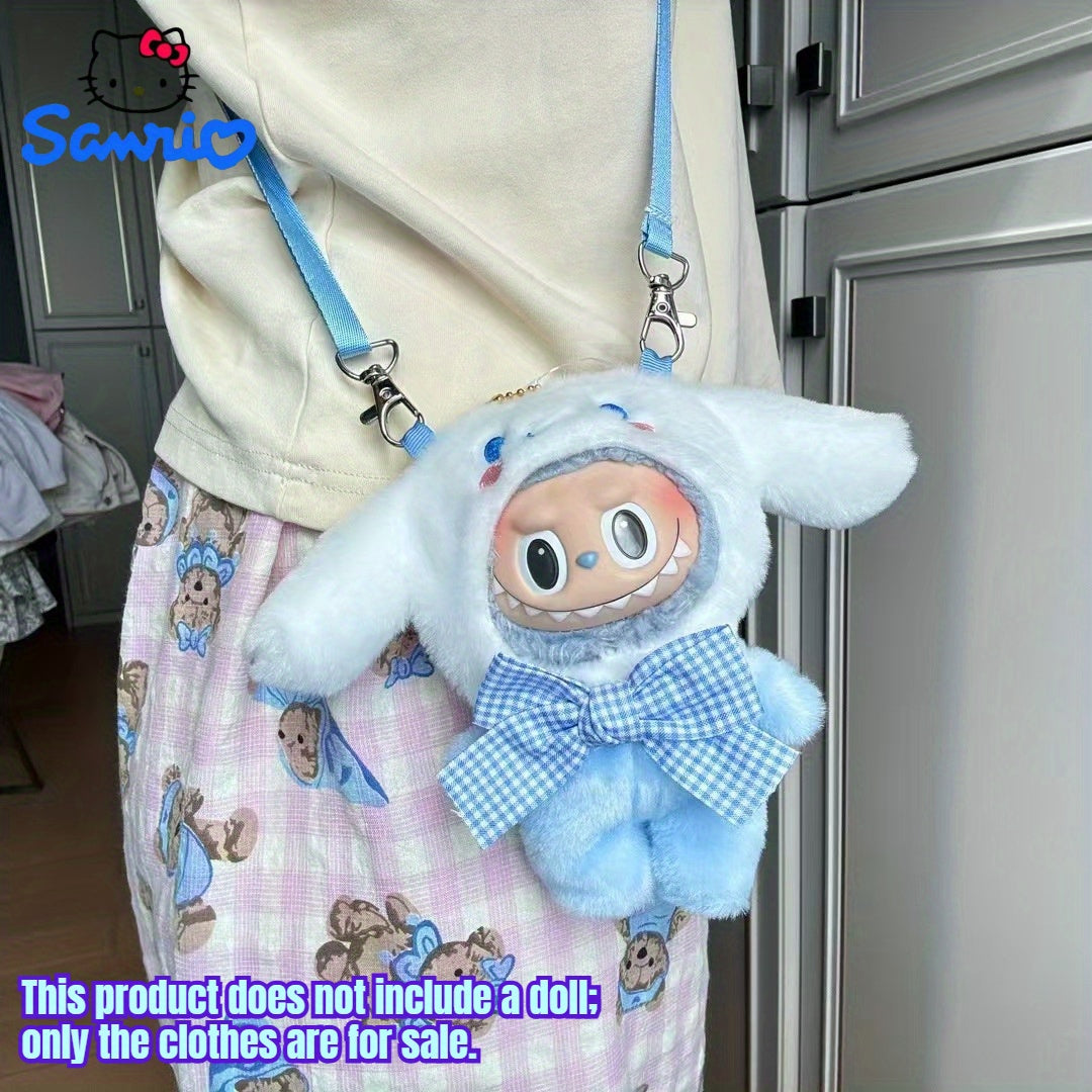 For Hello Kitty COS Rabbit Plush Backpack Accessory - Cute Blue & White Checkered Bow Design, Soft Polyester Fabric, Ideal for School & Birthday Gifts, School Backpack Accessory | Playful Accessory | Durable Zippers, Cute Backpacks