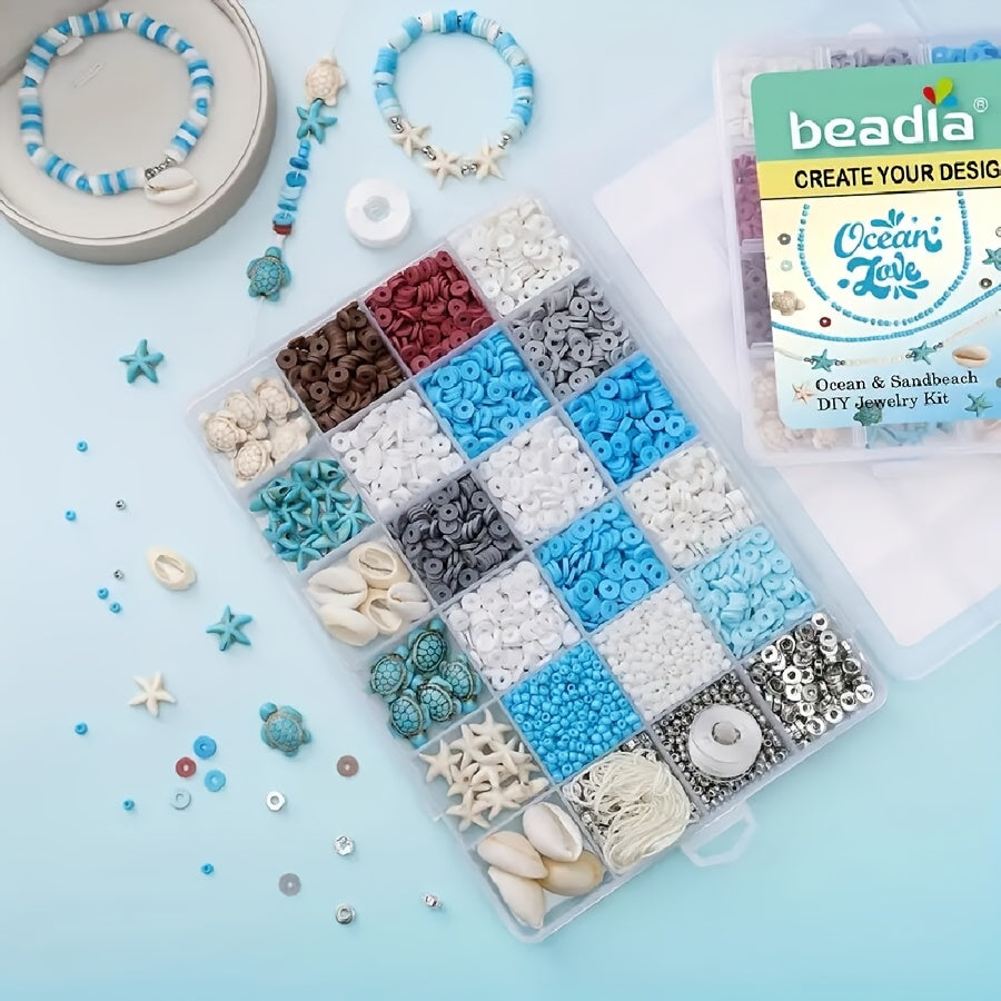 3200pcs Ocean Vacation Jewelry Making Kit with Sea Turtles, Shells, Starfish Charms - Includes Natural Stones & Polymer Clay Beads for DIY Friendship Bracelets, Necklaces - Elegant Beach-Themed Craft Set for Girls & Adults, Craft Kit|Creative Hobbies|Natu