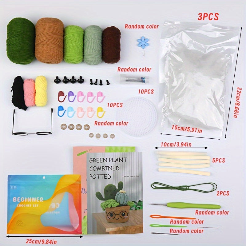 Complete Crochet Kit for Beginners - Pniene Brand, Includes Hooks & Step-by-Step Video Tutorials, DIY Craft Supplies for Green Plants, Crochet Supplies