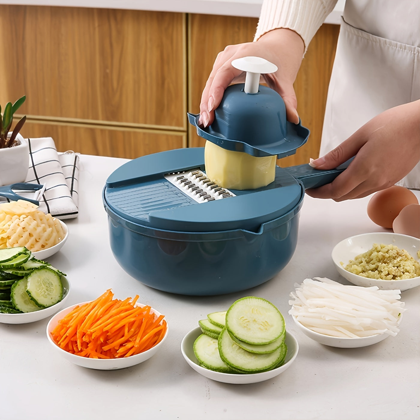 12-in-1 Manual Vegetable Chopper and Mandoline Slicer - Stainless Steel, Non-Rechargeable, Multi-Purpose Kitchen Grater with Hand Guard - Ideal for Shredding, Slicing Carrots, Potatoes, Cucumbers - Perfect Mother'S Day Gift