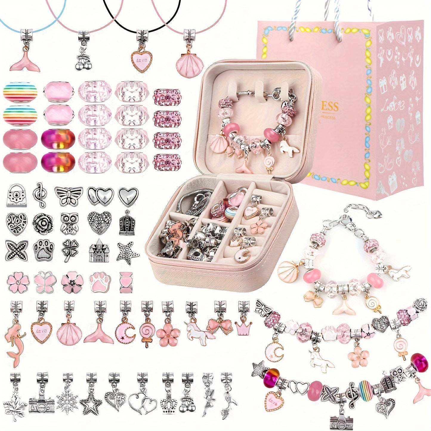 66 Pcs Charm Bracelet Making Kit - Daily Use DIY Beaded Jewelry Making Kit, Mermaid Series Charms Gifts For Daily Use Toys Crafts DIY Bracelet Making Gift Box