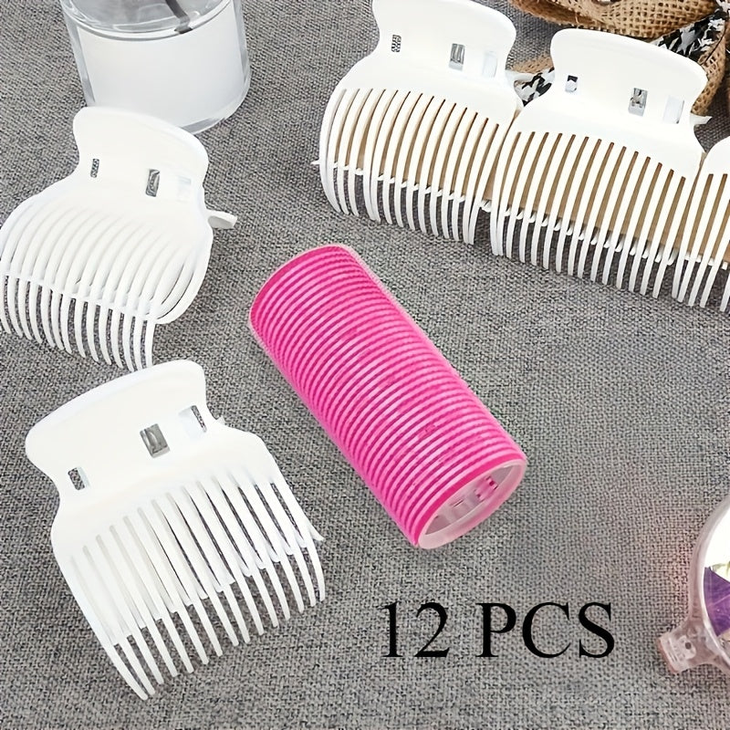 Professional 12-Pack Durable Plastic Hair Rollers - Salon-Grade Manual Curling Tools for Normal Hair Texture - Beauty and Personal Care Accessories