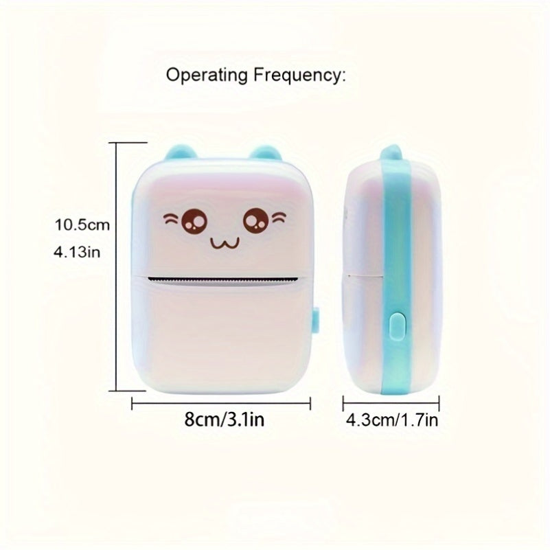 Compact Portable Wireless Mini Thermal Printer with Cute Cat Design, 200Dpi, USB Rechargeable, Photo & Label Printing, Includes USB Cable & Inkless Kit, Ideal for Travel & Home Use, Photo Printing | Wireless Connectivity | USB Rechargeable Printer