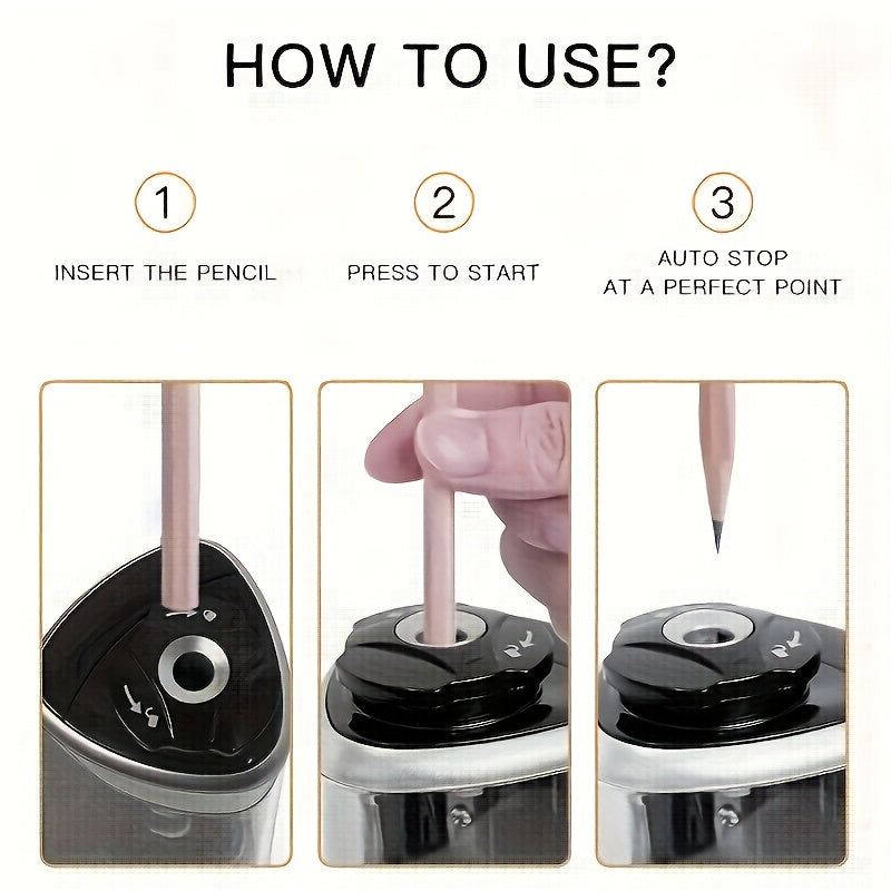 1pc automatic electric pencil sharpener, sharpens quickly within seconds, stops automatically and prevents lead breakage, durable, black, office desk stationery tool