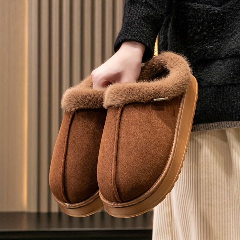 Cozy Plush-Lined Unisex Slippers with Thick Sole – Warm Indoor/Outdoor Winter Shoes, Soft Fabric Upper & EVA Sole, Brown &, Perfect for Couples or Home Use, Cute Slippers, Indoor Footwear, Plush Interior, Slipresistant Footwear