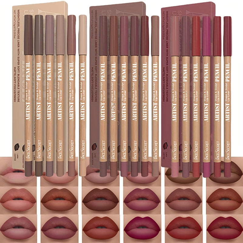 Long-Lasting & Non-Drying 6pcs Velvet Matte Lip Liner Pencils Set - Perfect for Lining & Filling Lips - Versatile Shades for All Skin Types, Includes Berry, Brown, Pink, Purple, Red Tones