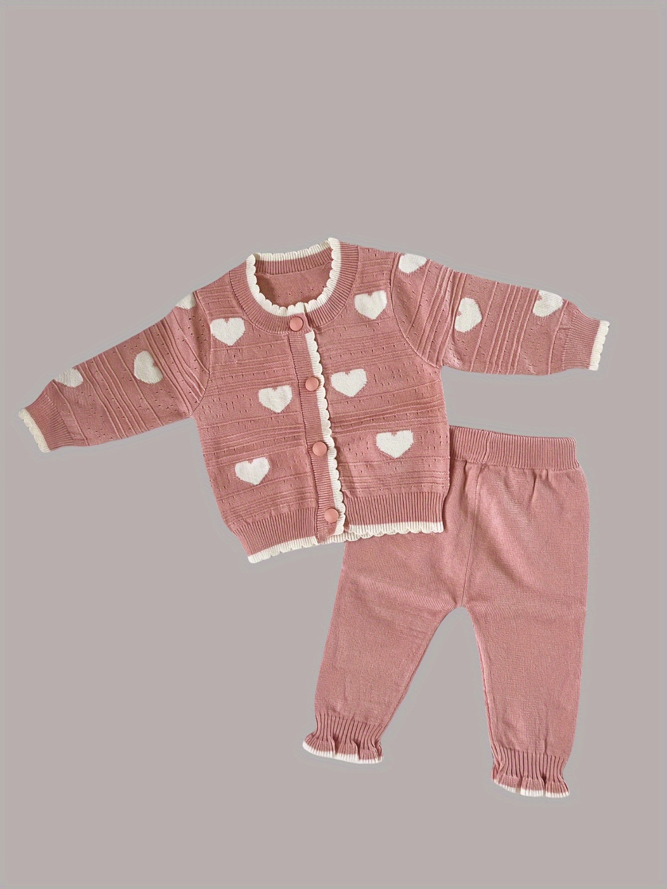 Newborn Baby Clothes Spring/Autumn Set for Girls with Heart Open Cardigan and Hollow Out Sweater Jacket Knit Pants Two-Piece Suit, Perfect for Outdoor