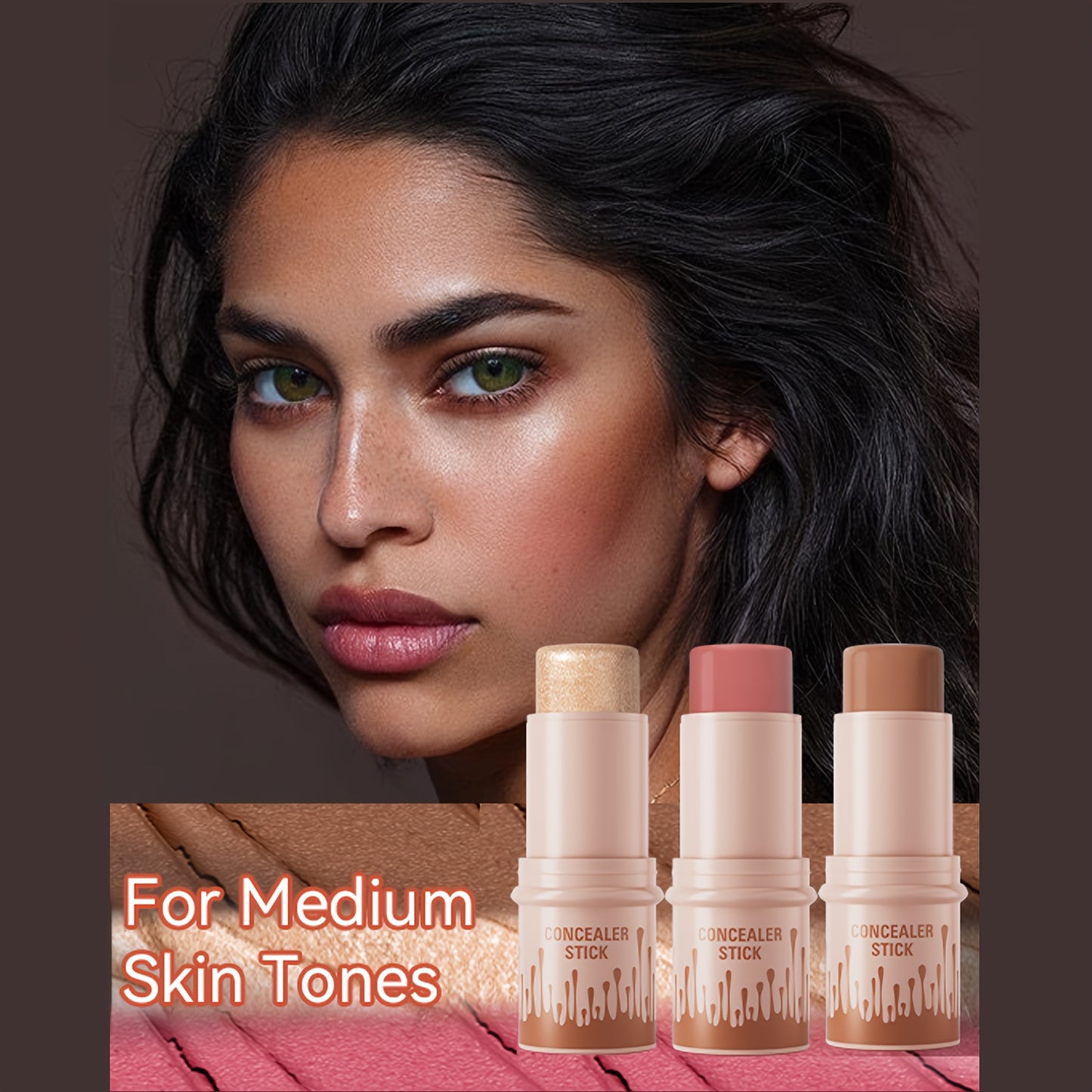 Contour Stick, Blush Stick, Highlighter Stick, Bronzer Stick, 3pcs Cream Contour Kit with Brush for a Flawless Look, Contour Stick Makeup Non-Greasy Waterproof, Long-lasting Fair-Medium Suitable gift giving for Halloween, Thanksgiving, and Christmas