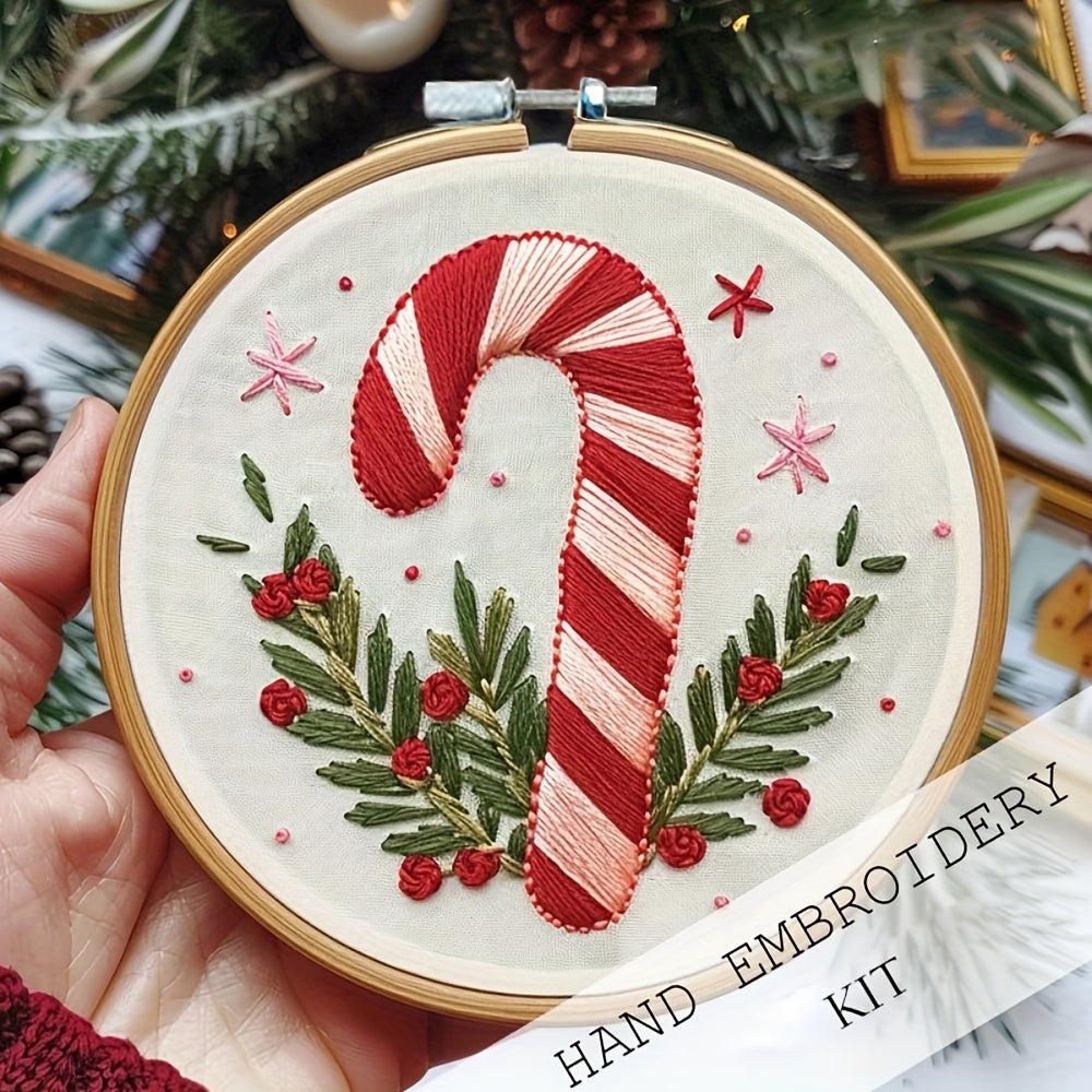 1pc Christmas Hand Embroidery Kit for Beginners, DIY Crafting Material Pack, Mixed Colors, Fabric, Seasonal All Year Round, Artwork, Sewing Supplies, Embroidery Supplies, Embroidery Hoop Kit