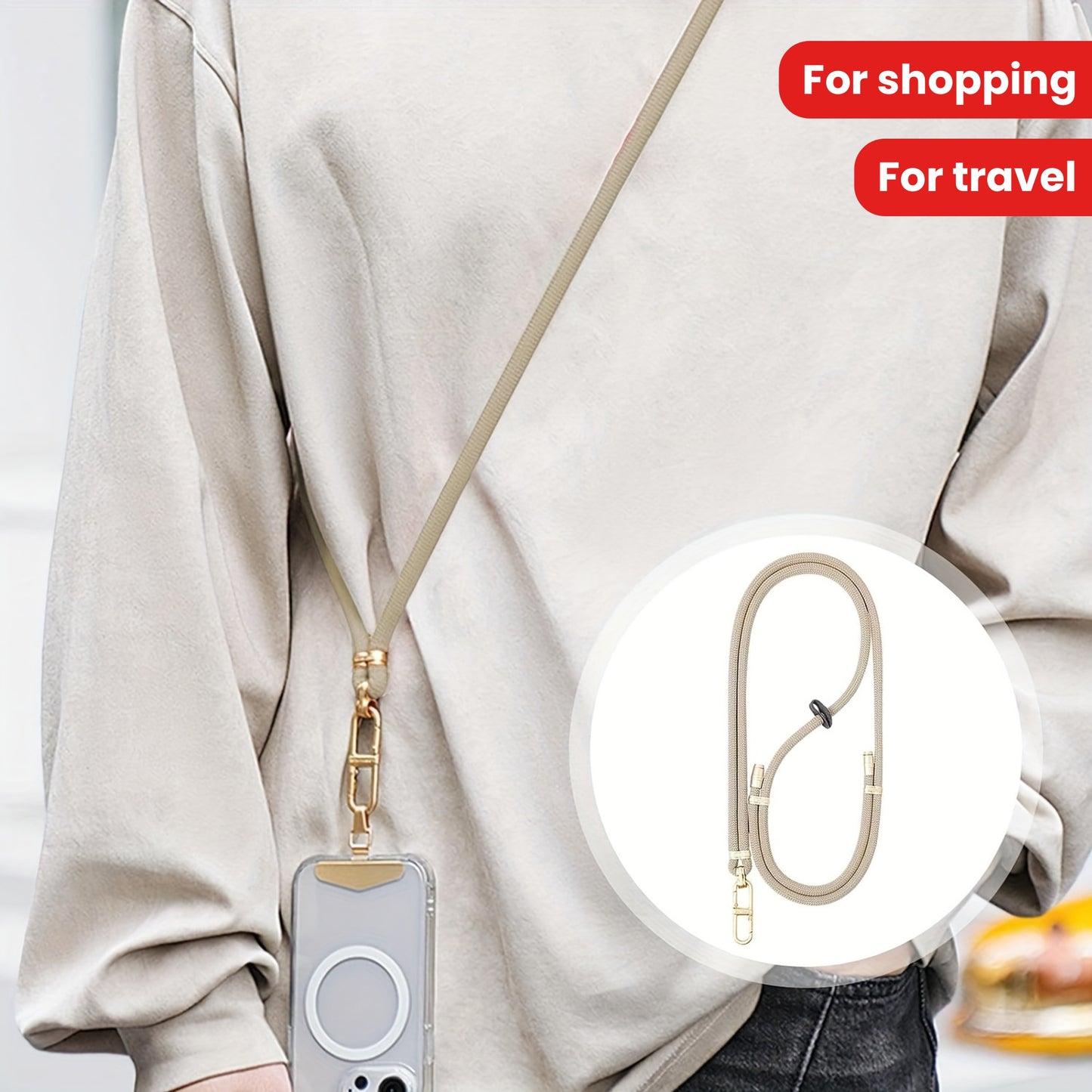 63-Inch Adjustable Crossbody Phone Lanyard with Clip - Durable, Anti-Theft Wrist Strap for Secure Shopping & Travel - Available in Multiple Colors