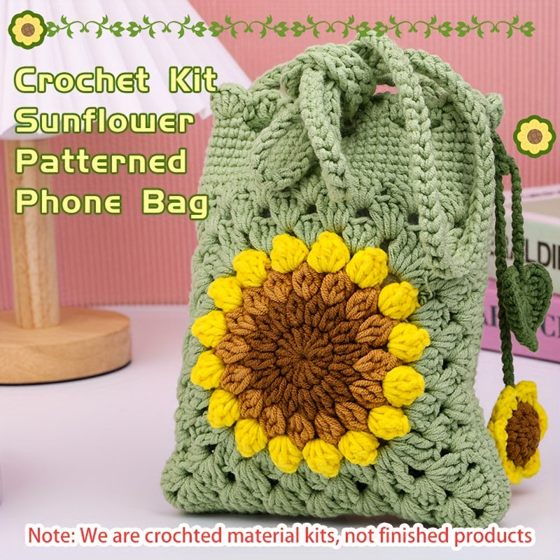 Beginner Crochet Kit - Phone Bag with Video Tutorials, Yarns, Hooks & Accessories for Adult Knitting Craft DIY, Random Colors, Pniene