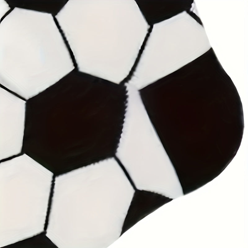 4 Pairs Kids Socks, Black and White Soccer Pattern, Polyester 80%, Elastane 20%, All-Season Knit Fabric, Mid-Calf Striped Plaid, Hand Washable, Trendy Sports Style for Boys and Girls