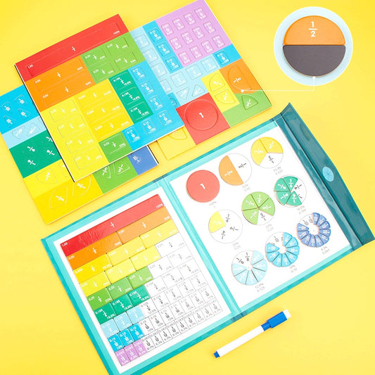 Interactive STEM Learning Aid - Magnetic Fraction Tiles Division Board - Educational Math Counting Game for Youngsters