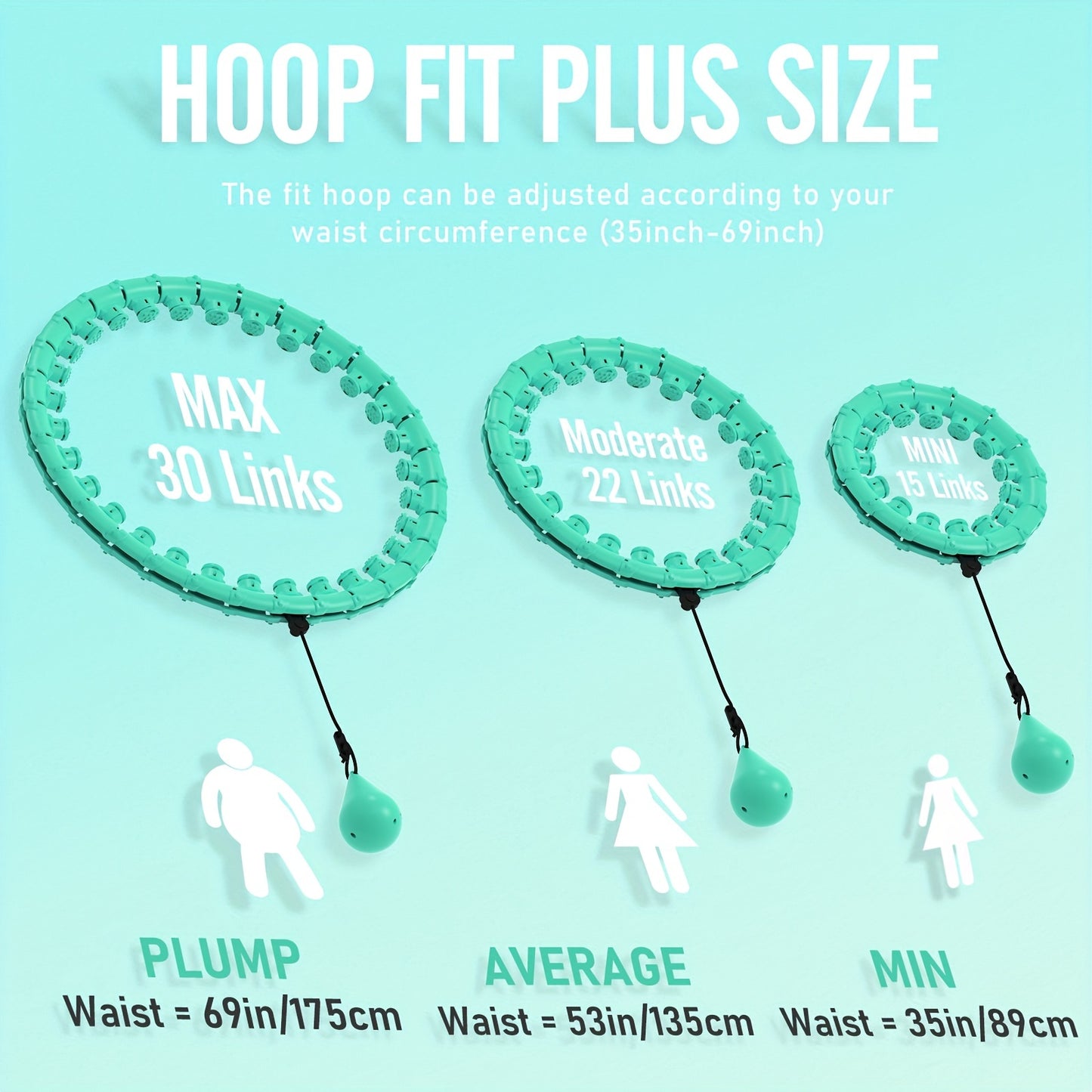 JKSHMYT 1pc Weighted Fitness Exercise Hoop With 11 Massage Points, Adjustable 69in/175cm Plus Size, Detachable 30-Section Exercise Hoop For Women & Beginners, Quiet Material