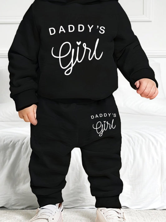 Baby Girl'S DADDY'S GIRL Letter Pattern Hoodie And Casual Long Pants Spring And Autumn Sports Outfit, for Outdoor