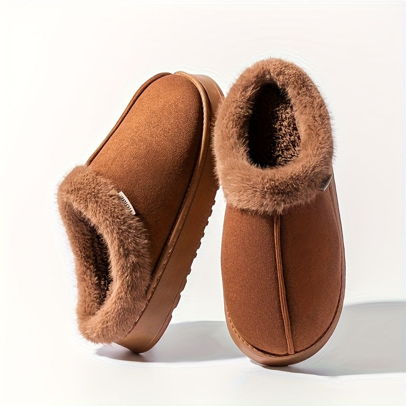 Cozy Plush-Lined Unisex Slippers with Thick Sole – Warm Indoor/Outdoor Winter Shoes, Soft Fabric Upper & EVA Sole, Brown &, Perfect for Couples or Home Use, Cute Slippers, Indoor Footwear, Plush Interior, Slipresistant Footwear