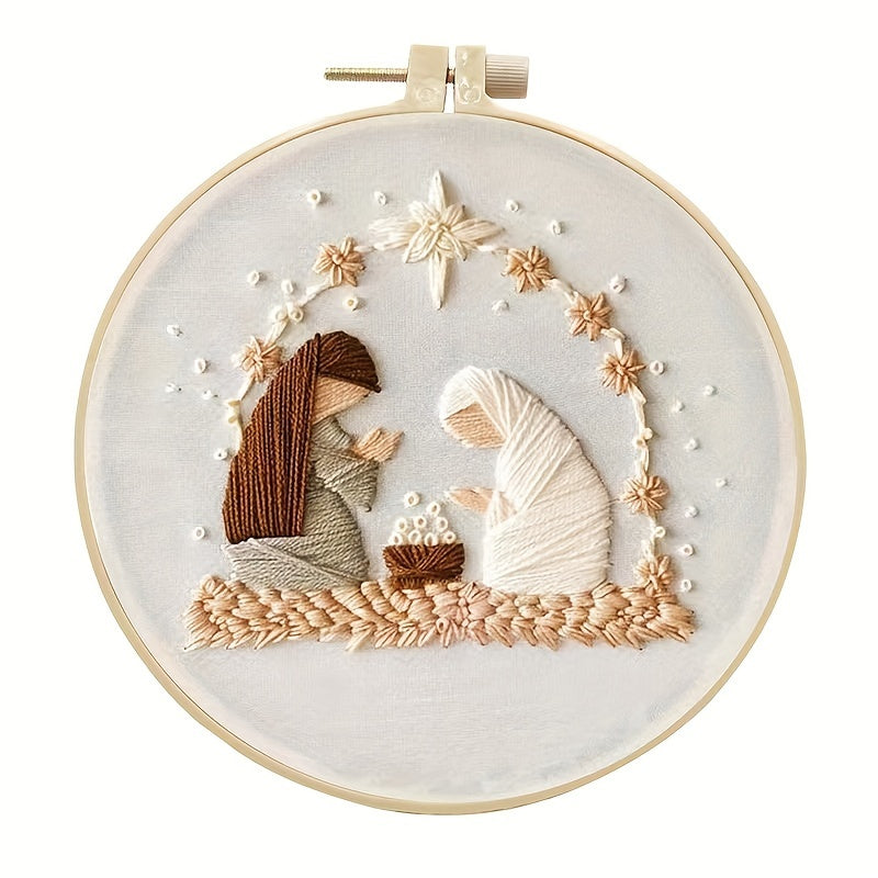 1pc Christmas Hand Embroidery Kit for Beginners, DIY Crafting Material Pack, Mixed Colors, Fabric, Seasonal All Year Round, Artwork, Sewing Supplies, Embroidery Supplies, Embroidery Hoop Kit