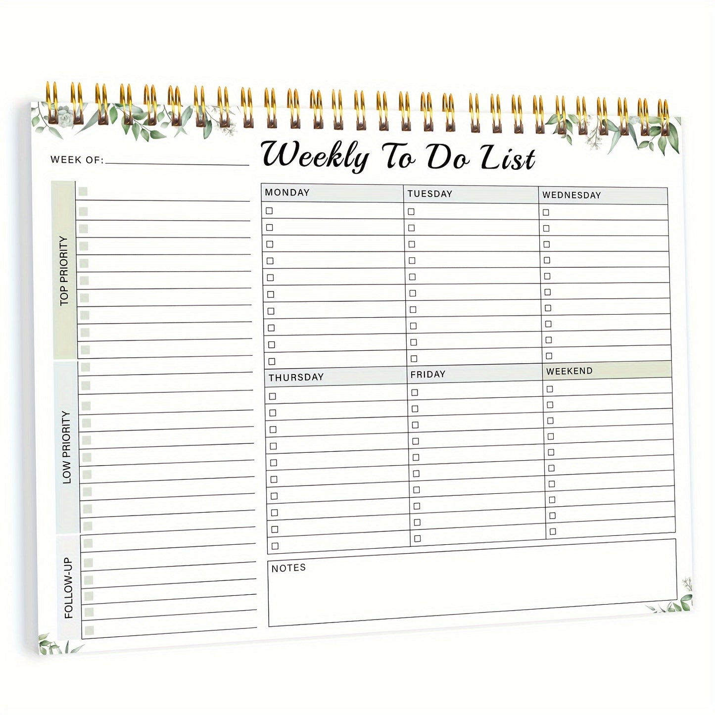Weekly Planner Pad - Undated 52 Page Spiral or Glue Bound To-Do List, 8.5" x 11" Desk Task Planner for Work & Personal Organization